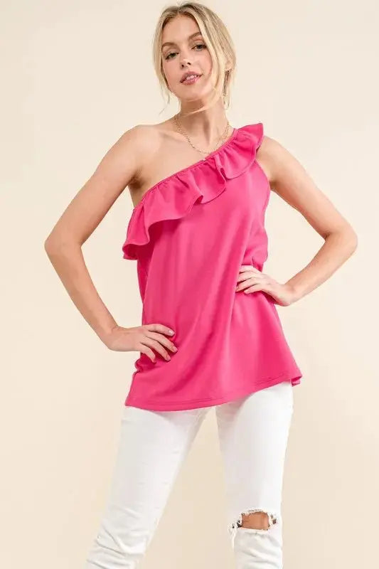 And The Why Ruffle One Shoulder Sleeveless Tank Top Women - Love Salve